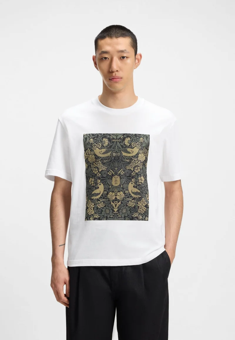 HUGO Cotton-jersey T-shirt with printed artwork